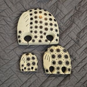 Mid Century Soapstone Modern Carved Dot Elephant Trio figurines/ Sculpture white